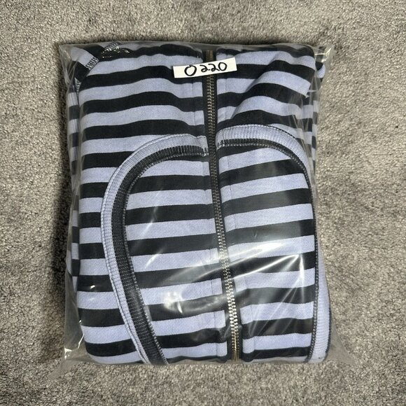 VTG Lululemon Scuba Hoodie Size 2 Light Blue Black Striped Full Zip Thumbholes - Picture 11 of 11